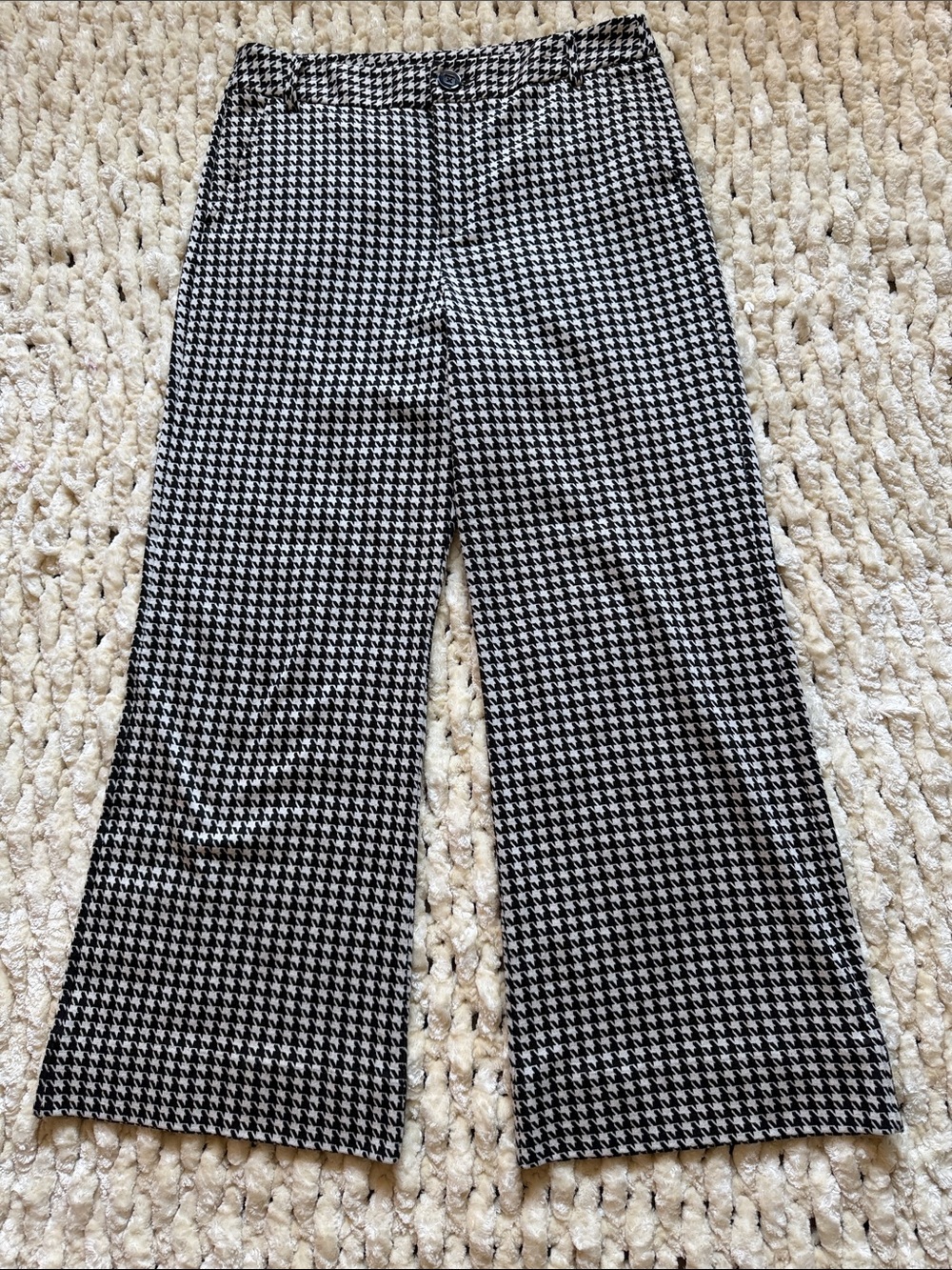 Cabi Houndstooth Pants Size 14 Black Ivory Stretch Trouser #3921R